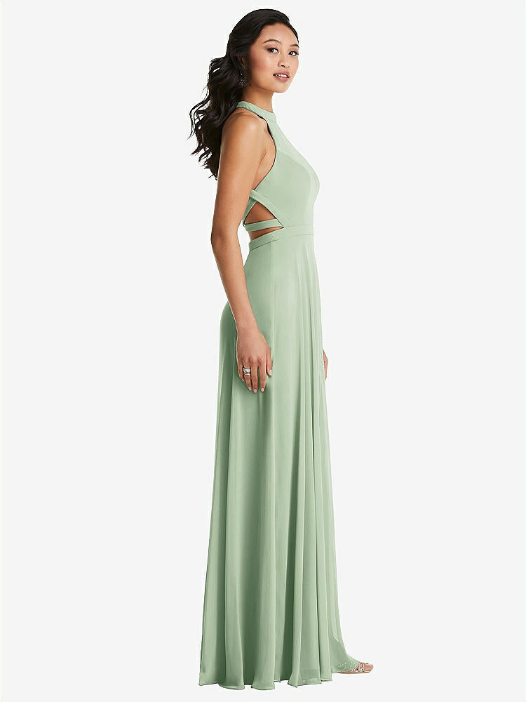 【STYLE: 3082】Stand Collar Halter Maxi Dress with Criss Cross Open-Back【COLOR: Celadon】