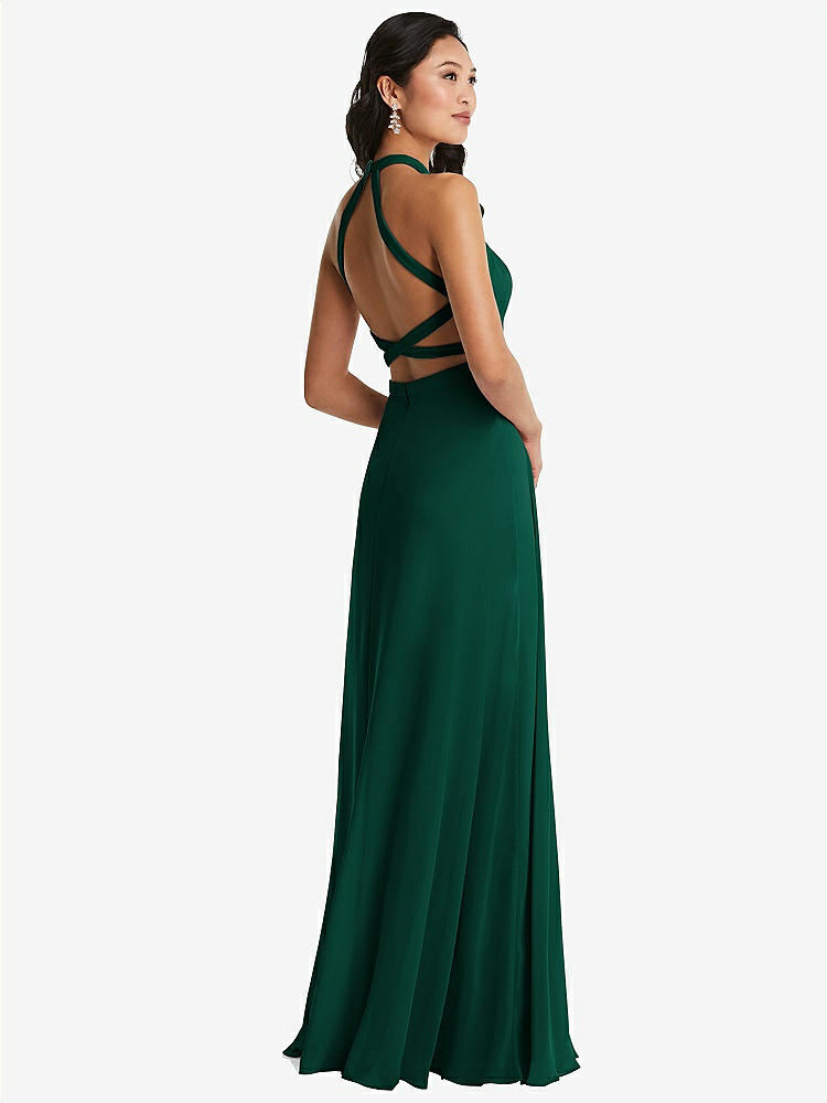 【STYLE: 3082】Stand Collar Halter Maxi Dress with Criss Cross Open-Back【COLOR: Hunter Green】