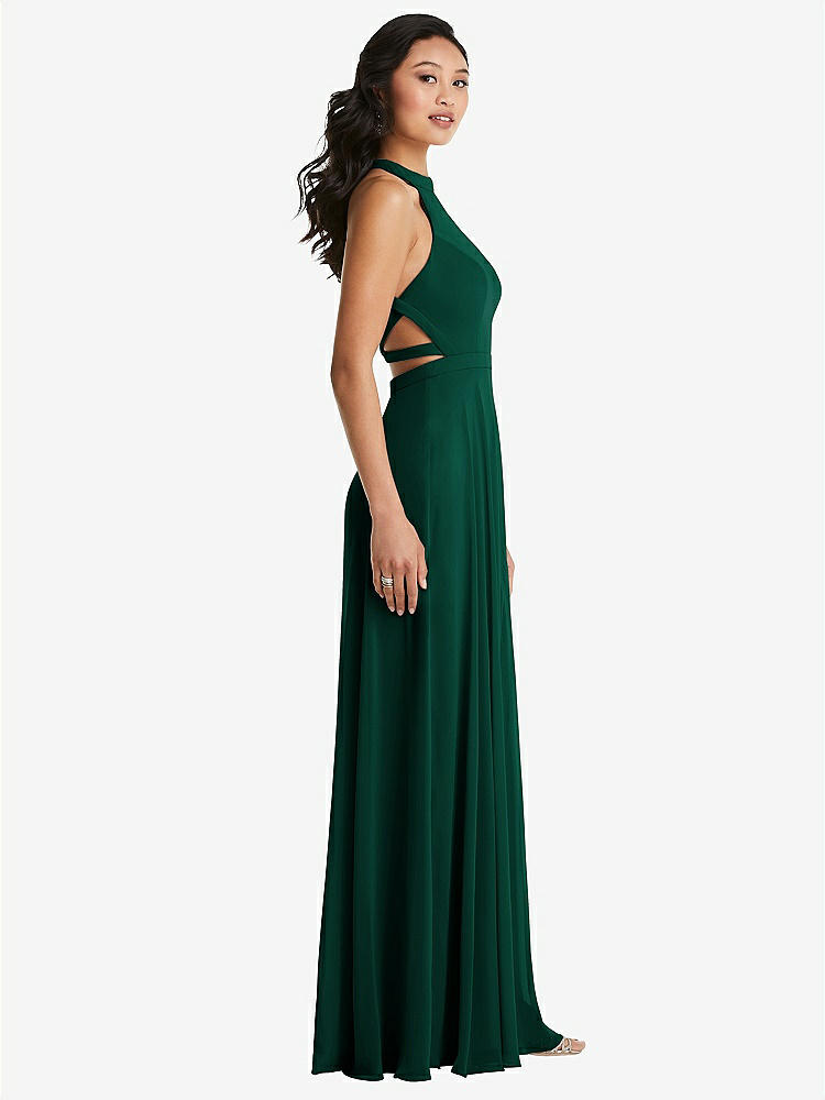 【STYLE: 3082】Stand Collar Halter Maxi Dress with Criss Cross Open-Back【COLOR: Hunter Green】