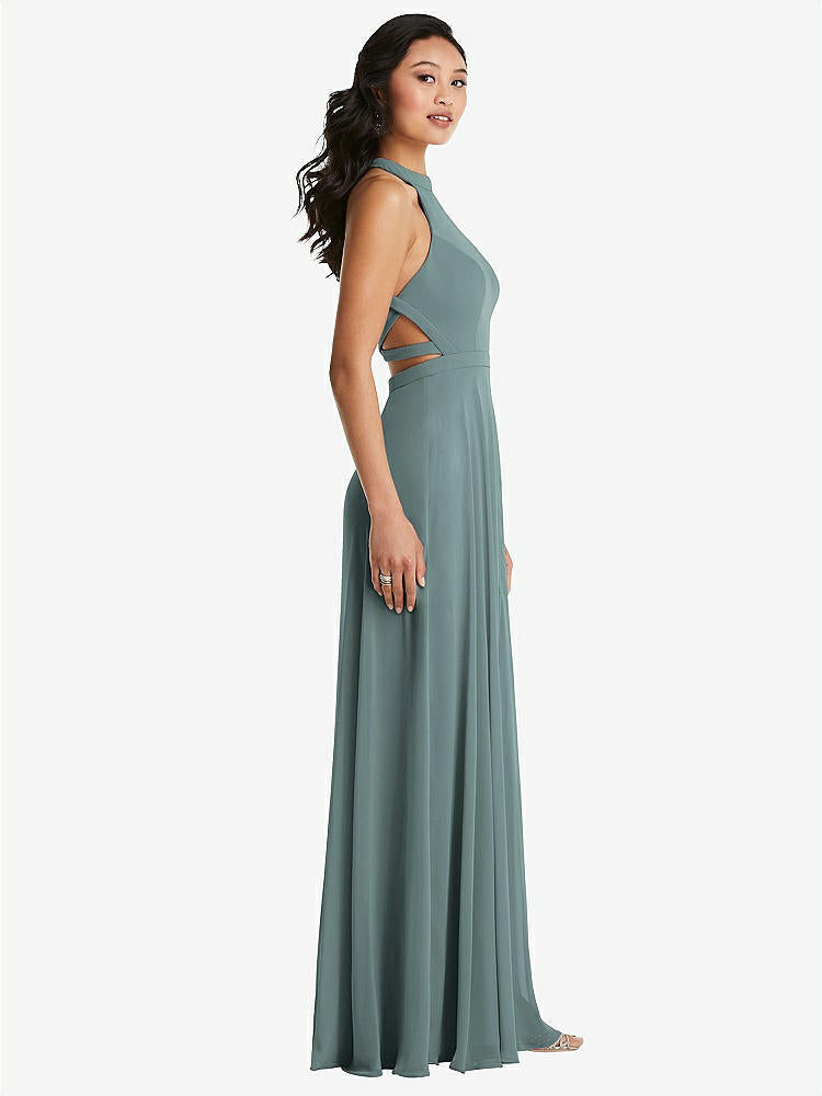 【STYLE: 3082】Stand Collar Halter Maxi Dress with Criss Cross Open-Back【COLOR: Icelandic】