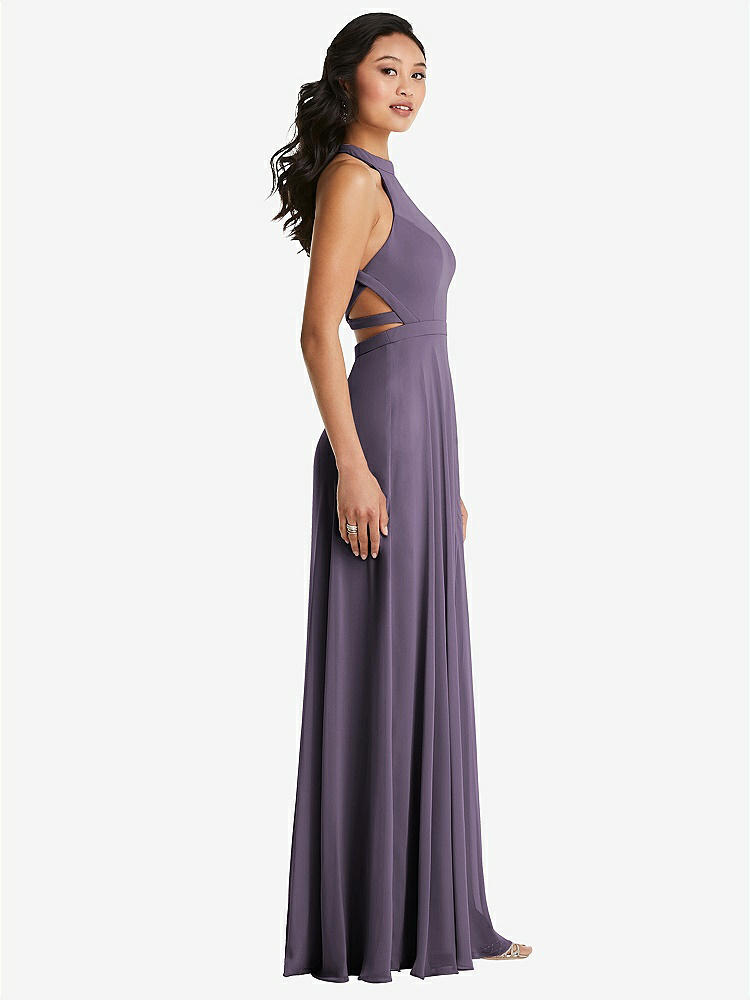 【STYLE: 3082】Stand Collar Halter Maxi Dress with Criss Cross Open-Back【COLOR: Lavender】