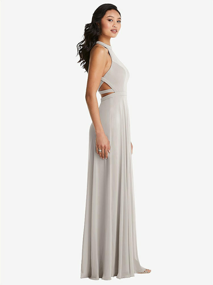 【STYLE: 3082】Stand Collar Halter Maxi Dress with Criss Cross Open-Back【COLOR: Oyster】