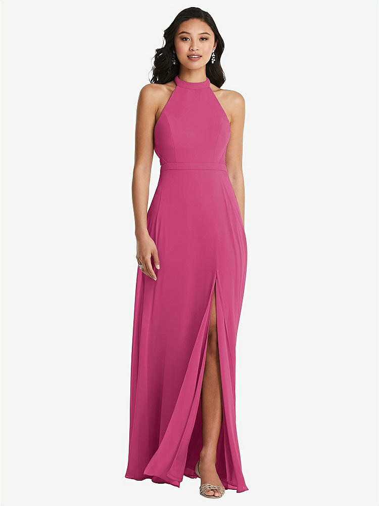 【STYLE: 3082】Stand Collar Halter Maxi Dress with Criss Cross Open-Back【COLOR: Tea Rose】