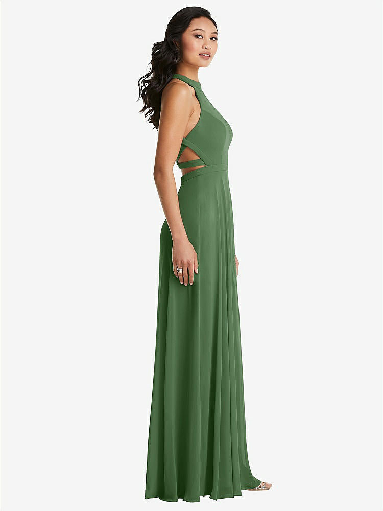 【STYLE: 3082】Stand Collar Halter Maxi Dress with Criss Cross Open-Back【COLOR: Vineyard Green】