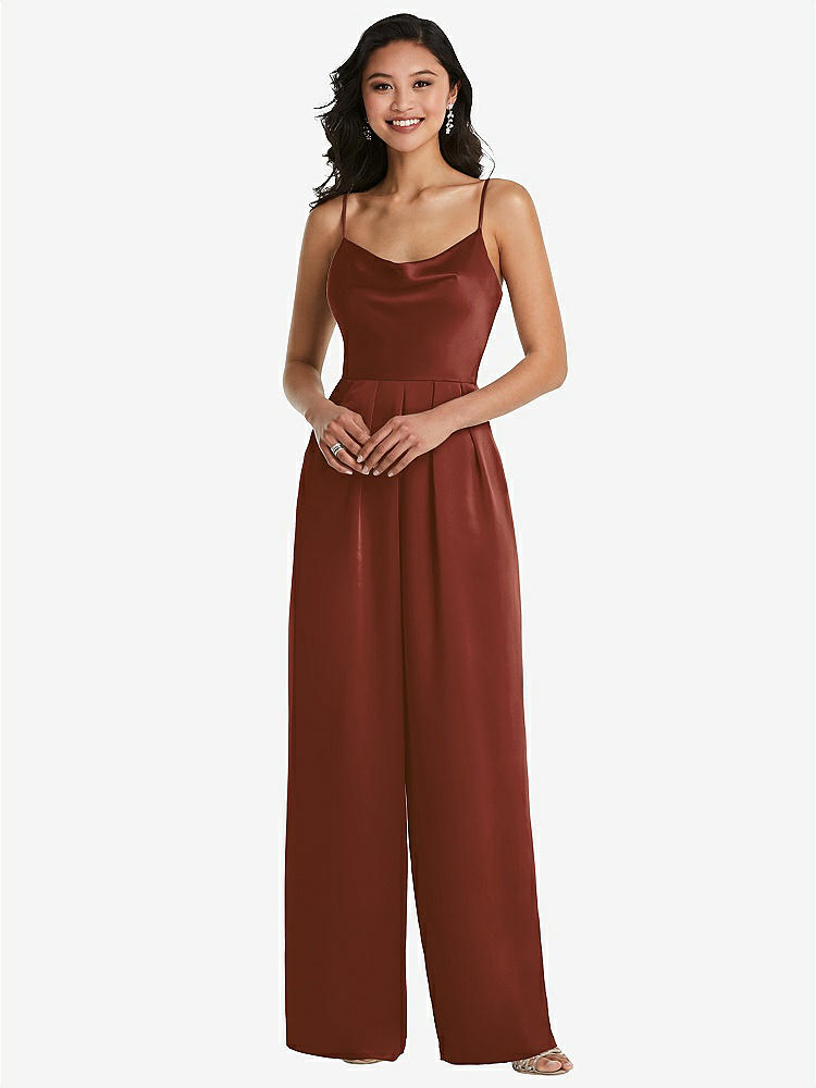 【STYLE: 3080】Cowl-Neck Spaghetti Strap Maxi Jumpsuit with Pockets【COLOR: Auburn Moon】
