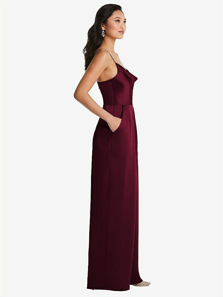 【NEW】【STYLE: 3080】カウルネック スパゲッティ ストラップ マキシ ジャンプスーツ ポケット【COLOR: Cabernet】【SIZE: 00-30W】