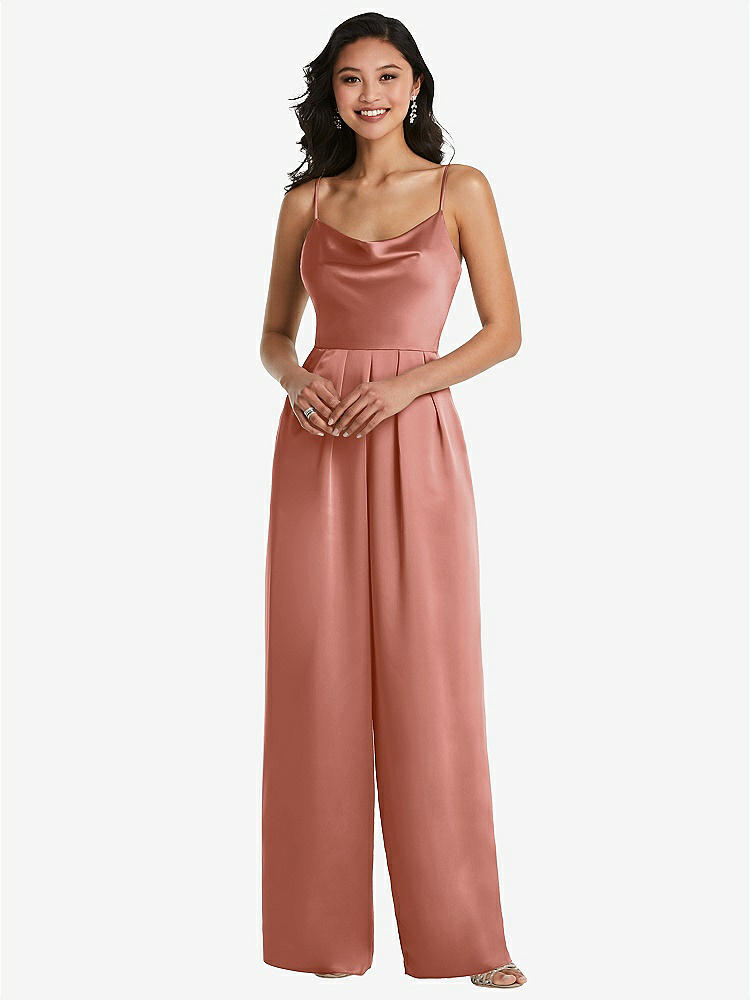 【STYLE: 3080】Cowl-Neck Spaghetti Strap Maxi Jumpsuit with Pockets【COLOR: Desert Rose】