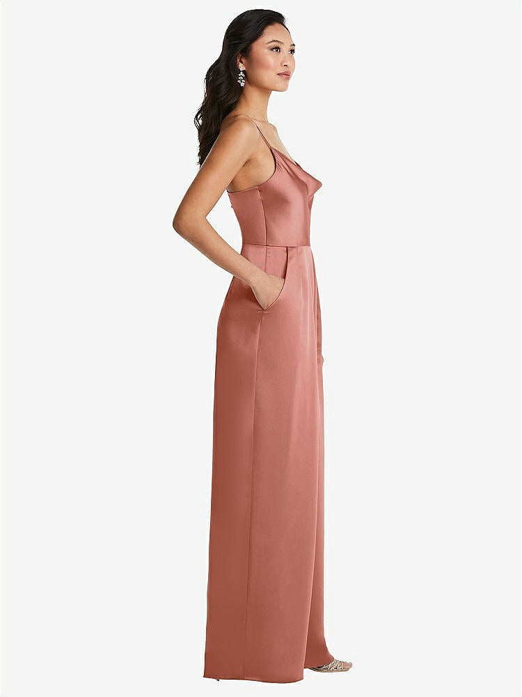 【STYLE: 3080】Cowl-Neck Spaghetti Strap Maxi Jumpsuit with Pockets【COLOR: Desert Rose】