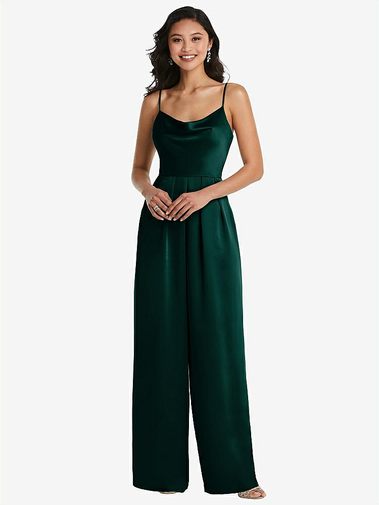 【STYLE: 3080】Cowl-Neck Spaghetti Strap Maxi Jumpsuit with Pockets【COLOR: Evergreen】