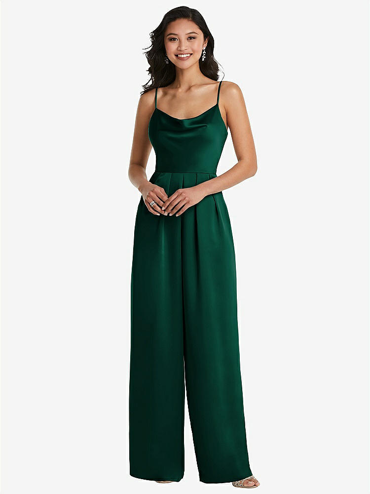 【STYLE: 3080】Cowl-Neck Spaghetti Strap Maxi Jumpsuit with Pockets【COLOR: Hunter Green】