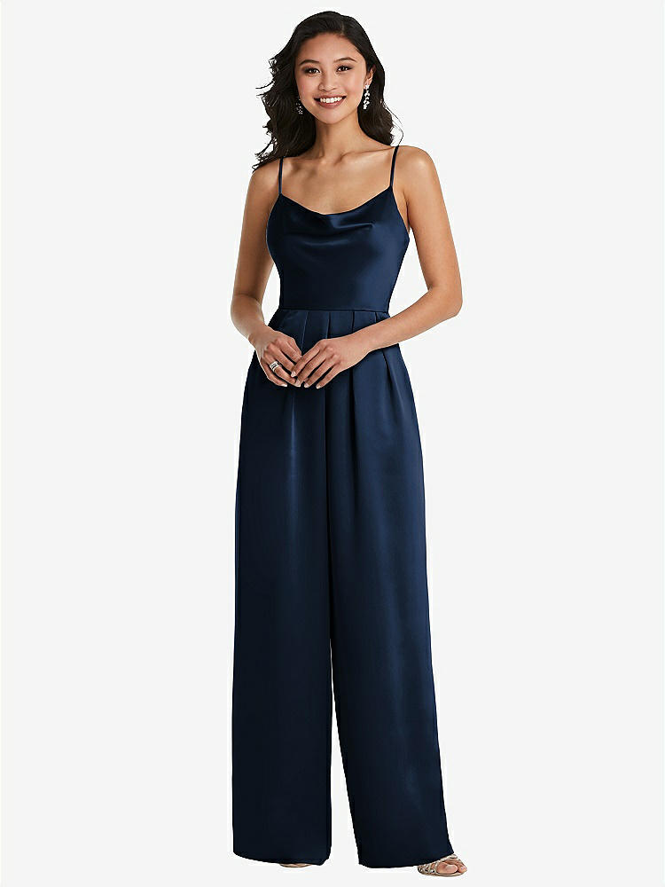 【STYLE: 3080】Cowl-Neck Spaghetti Strap Maxi Jumpsuit with Pockets【COLOR: Midnight Navy】