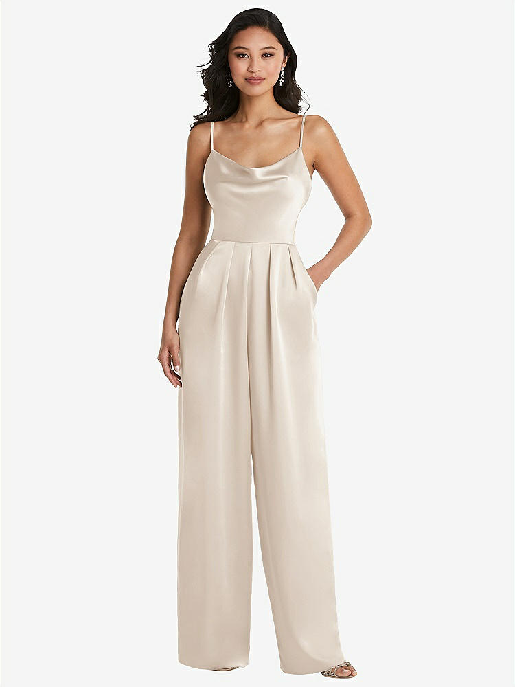 【STYLE: 3080】Cowl-Neck Spaghetti Strap Maxi Jumpsuit with Pockets【COLOR: Oat】