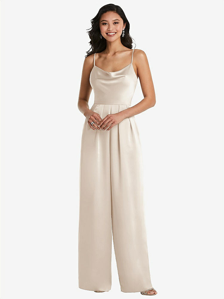 【STYLE: 3080】Cowl-Neck Spaghetti Strap Maxi Jumpsuit with Pockets【COLOR: Oat】