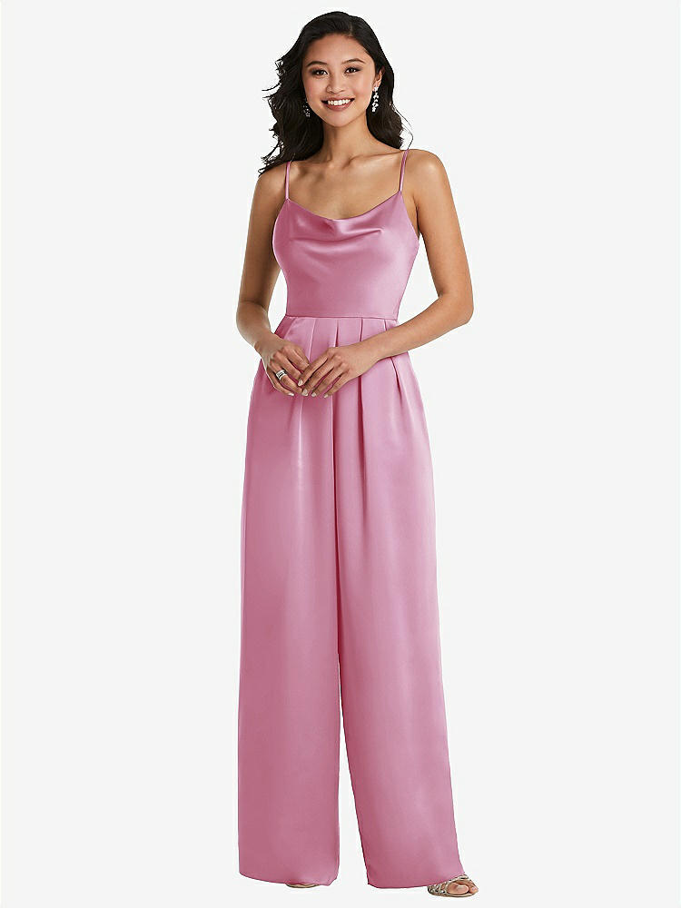 【STYLE: 3080】Cowl-Neck Spaghetti Strap Maxi Jumpsuit with Pockets【COLOR: Powder Pink】