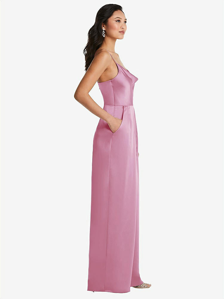 【STYLE: 3080】Cowl-Neck Spaghetti Strap Maxi Jumpsuit with Pockets【COLOR: Powder Pink】