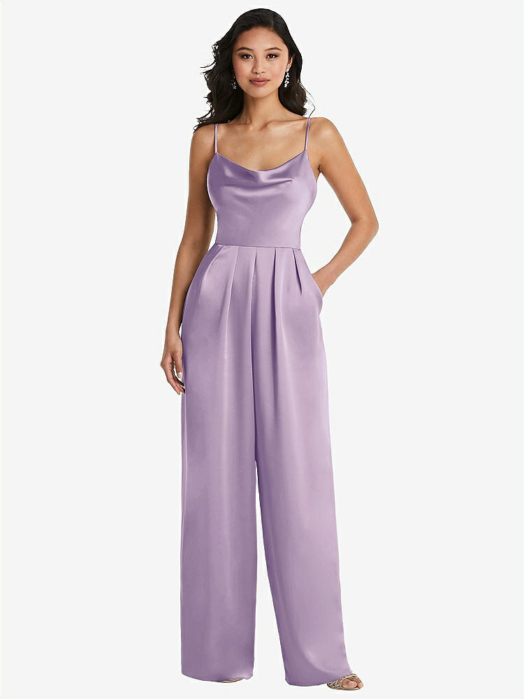 【STYLE: 3080】Cowl-Neck Spaghetti Strap Maxi Jumpsuit with Pockets【COLOR: Pale Purple】