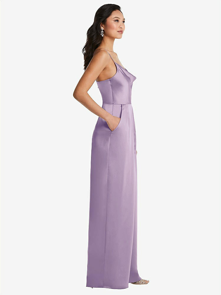 【STYLE: 3080】Cowl-Neck Spaghetti Strap Maxi Jumpsuit with Pockets【COLOR: Pale Purple】
