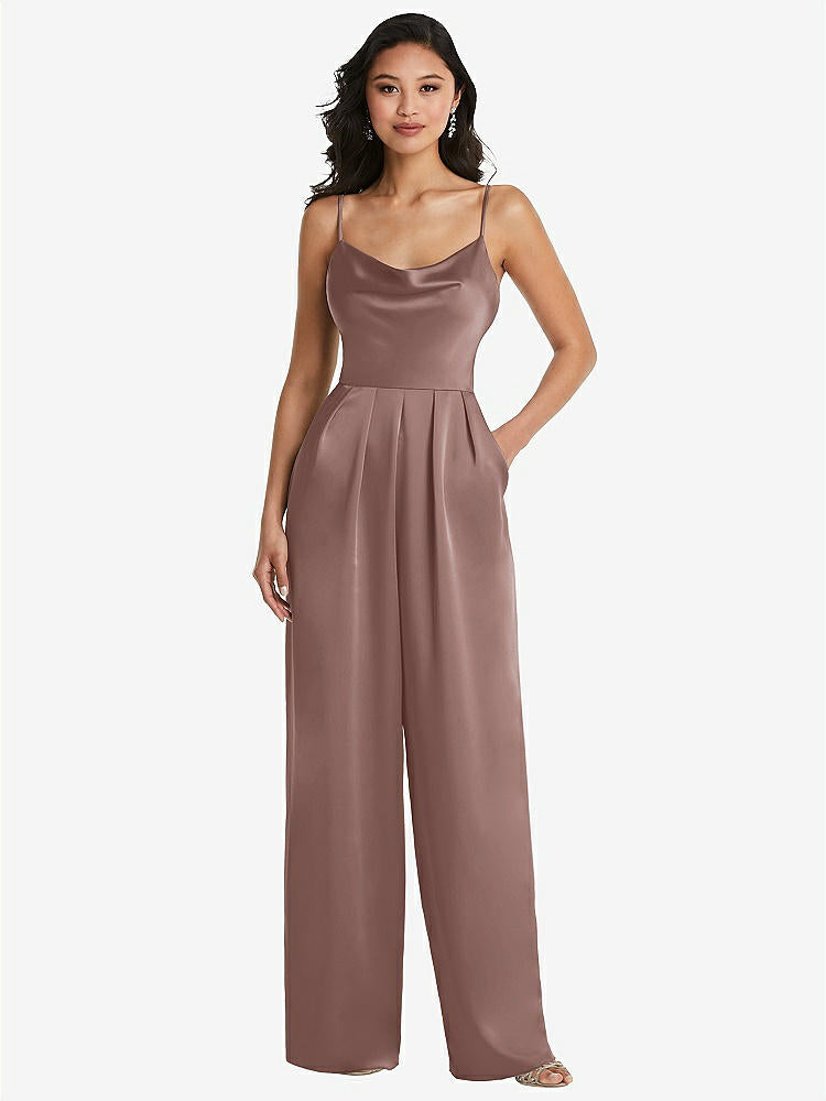 【STYLE: 3080】Cowl-Neck Spaghetti Strap Maxi Jumpsuit with Pockets【COLOR: Sienna】