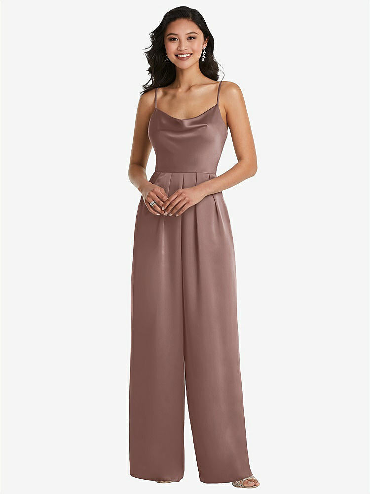 【STYLE: 3080】Cowl-Neck Spaghetti Strap Maxi Jumpsuit with Pockets【COLOR: Sienna】