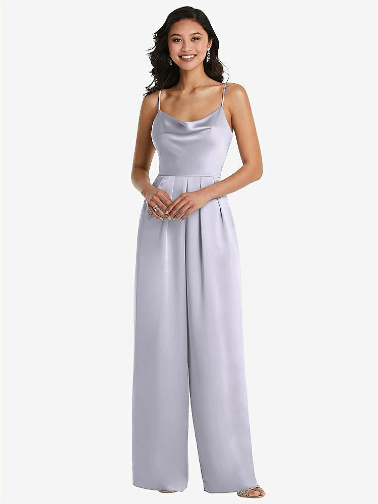 【NEW】【STYLE: 3080】カウルネック スパゲッティ ストラップ マキシ ジャンプスーツ ポケット【COLOR: Silver Dove】【SIZE: 00-30W】