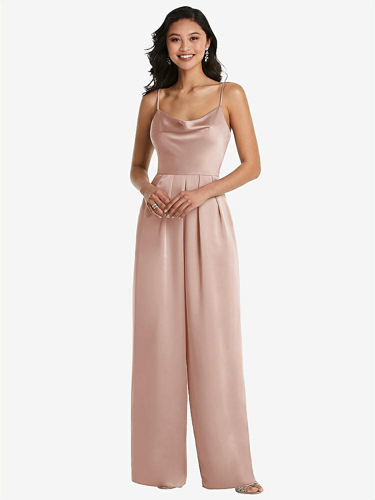 【STYLE: 3080】Cowl-Neck Spaghetti Strap Maxi Jumpsuit with Pockets【COLOR: Toasted Sugar】