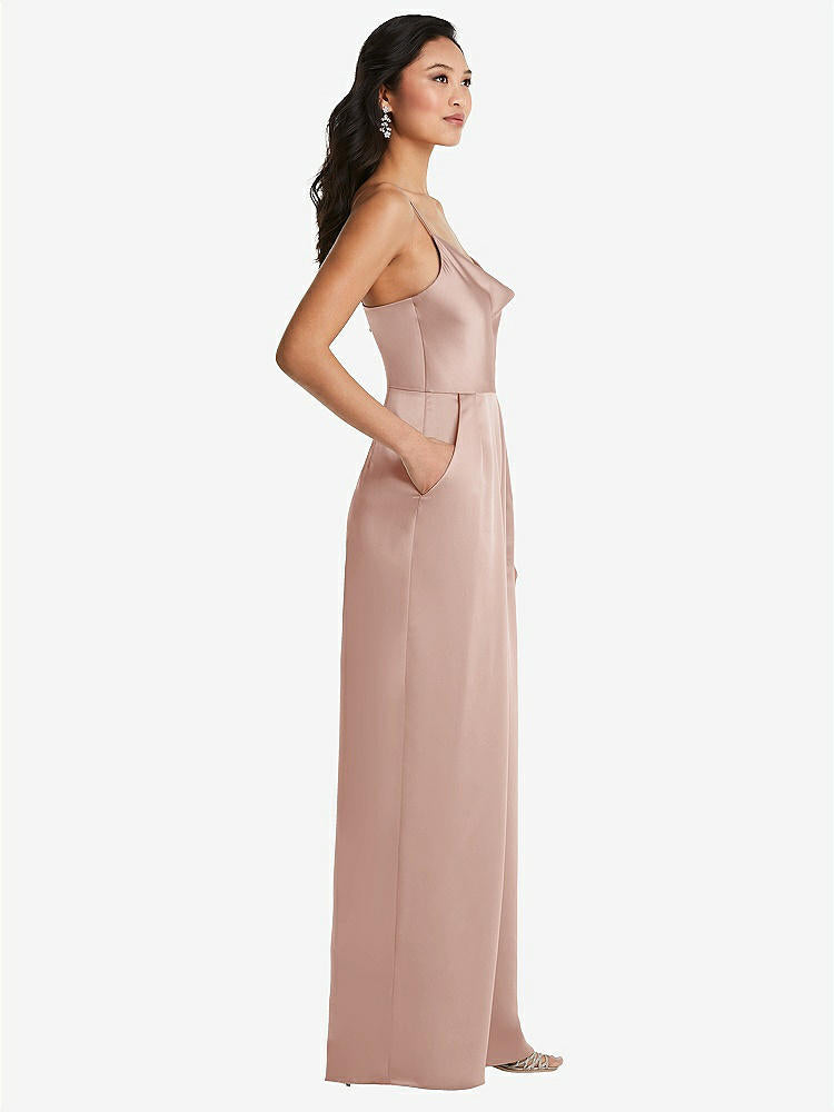 【STYLE: 3080】Cowl-Neck Spaghetti Strap Maxi Jumpsuit with Pockets【COLOR: Toasted Sugar】