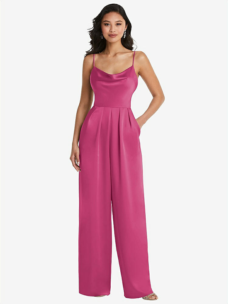 【STYLE: 3080】Cowl-Neck Spaghetti Strap Maxi Jumpsuit with Pockets【COLOR: Tea Rose】