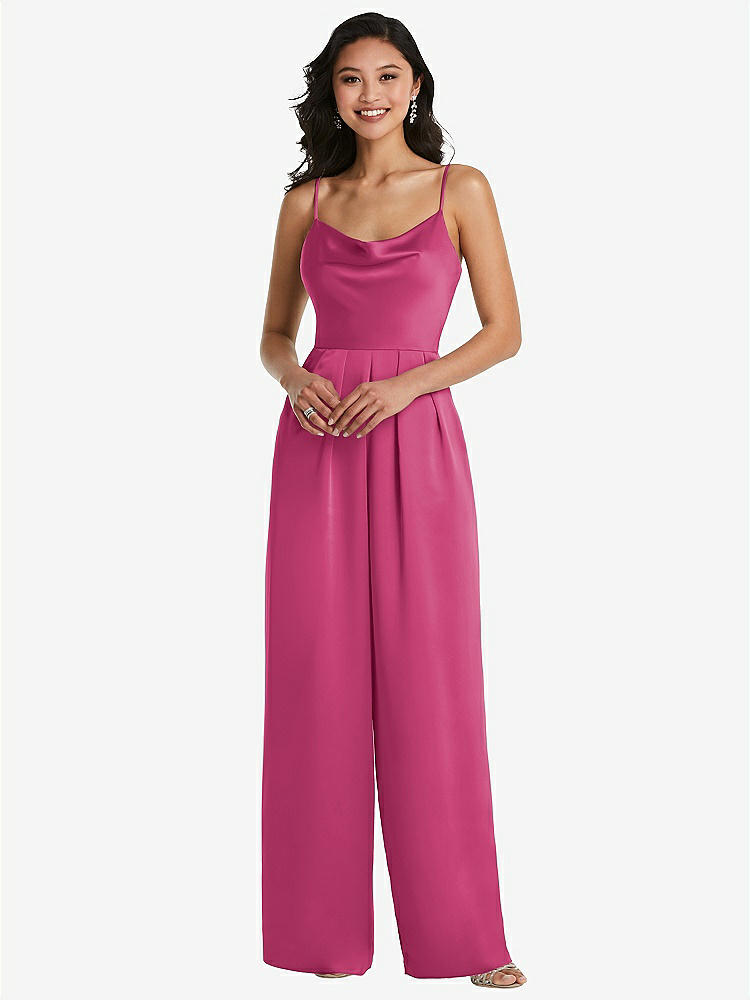 【STYLE: 3080】Cowl-Neck Spaghetti Strap Maxi Jumpsuit with Pockets【COLOR: Tea Rose】