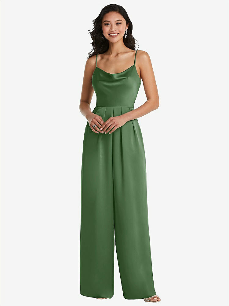【STYLE: 3080】Cowl-Neck Spaghetti Strap Maxi Jumpsuit with Pockets【COLOR: Vineyard Green】