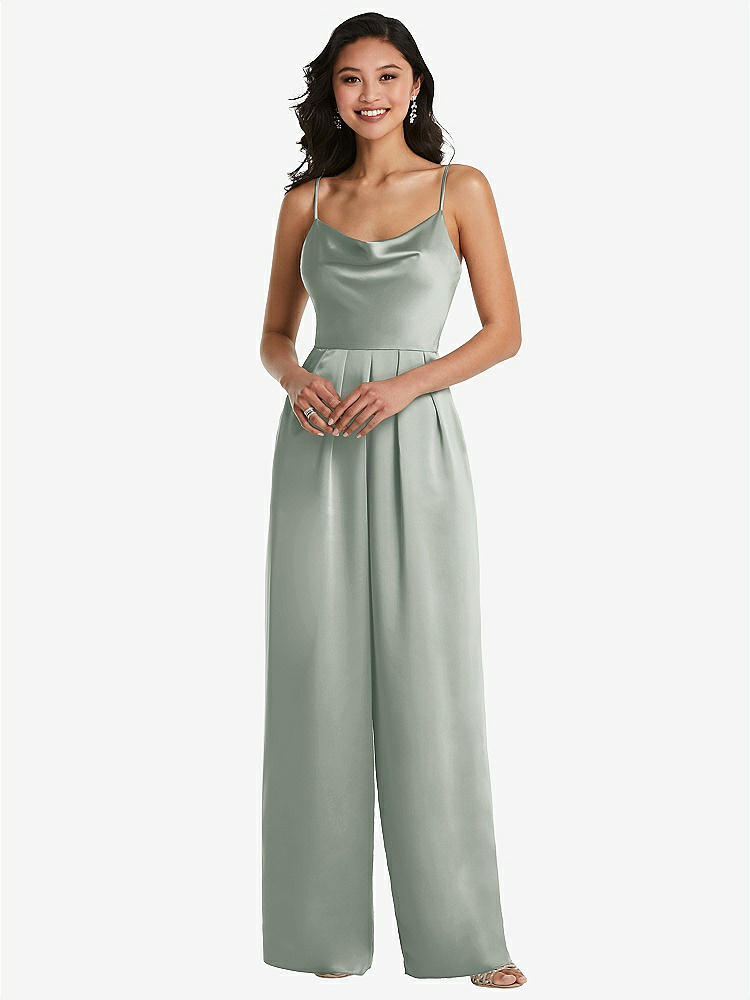【STYLE: 3080】Cowl-Neck Spaghetti Strap Maxi Jumpsuit with Pockets【COLOR: Willow Green】