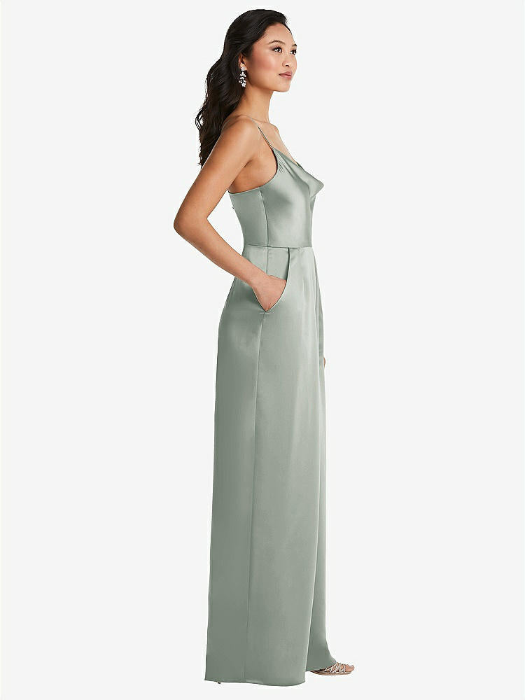 【STYLE: 3080】Cowl-Neck Spaghetti Strap Maxi Jumpsuit with Pockets【COLOR: Willow Green】