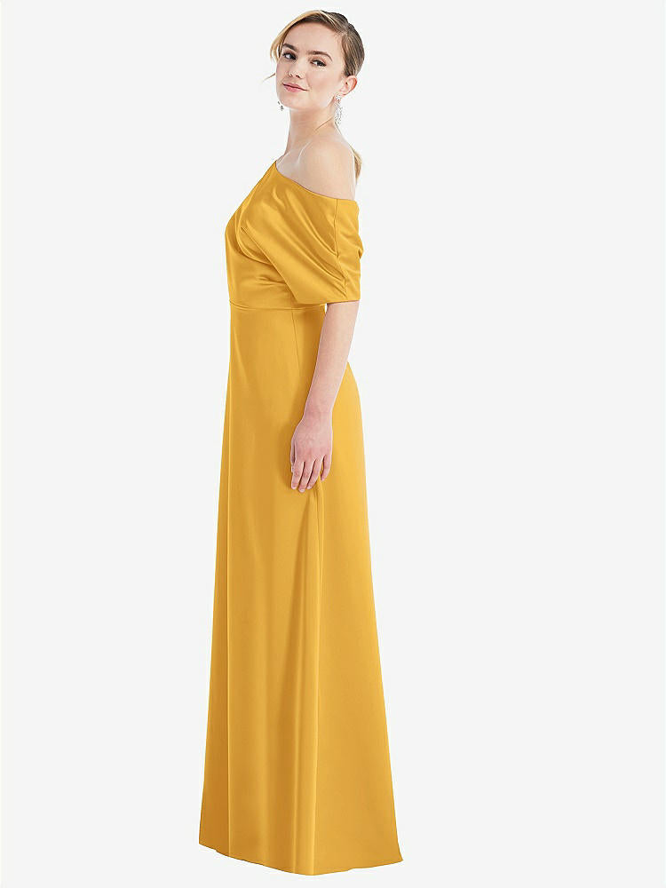【NEW】【STYLE: 3076】ワンショルダー スリーブ ブルーソン トランペット ガウン【COLOR: NYC Yellow】【SIZE: 00-30W】