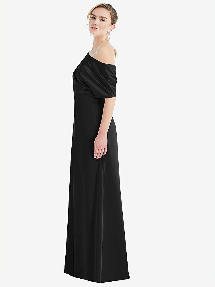 【NEW】【STYLE: 3076】ワンショルダー スリーブ ブルーソン トランペット ガウン【COLOR: Black】【SIZE: 00-30W】