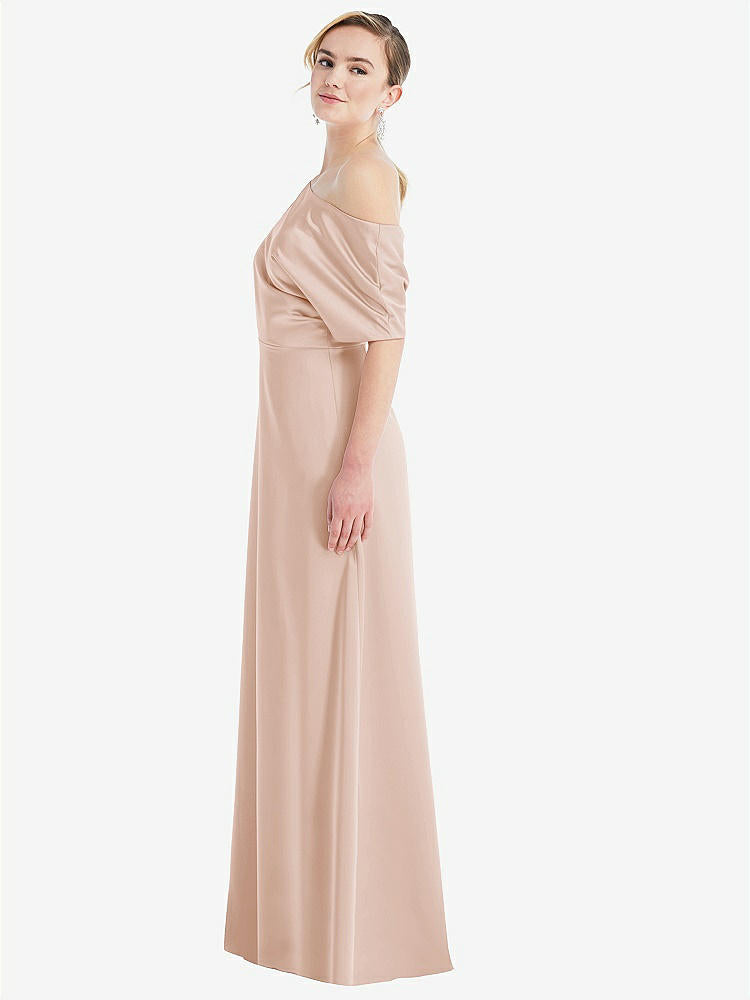 【NEW】【STYLE: 3076】ワンショルダー スリーブ ブルーソン トランペット ガウン【COLOR: Cameo】【SIZE: 00-30W】
