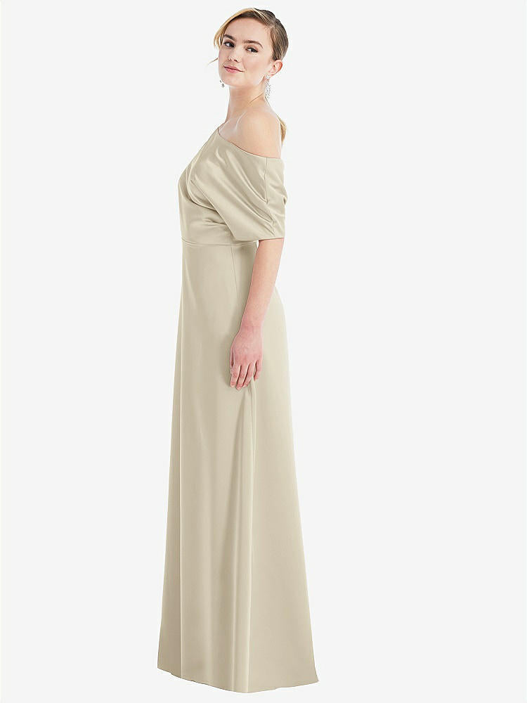 【NEW】【STYLE: 3076】ワンショルダー スリーブ ブルーソン トランペット ガウン【COLOR: Champagne】【SIZE: 00-30W】