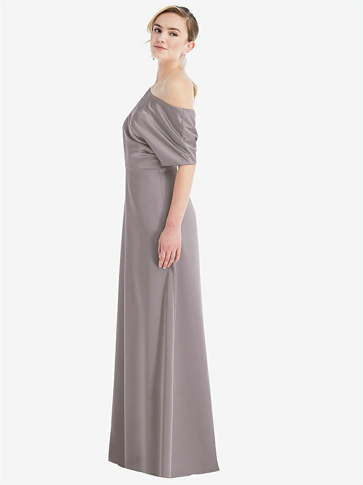 【NEW】【STYLE: 3076】ワンショルダー スリーブ ブルーソン トランペット ガウン【COLOR: Cashmere Gray】【SIZE: 00-30W】