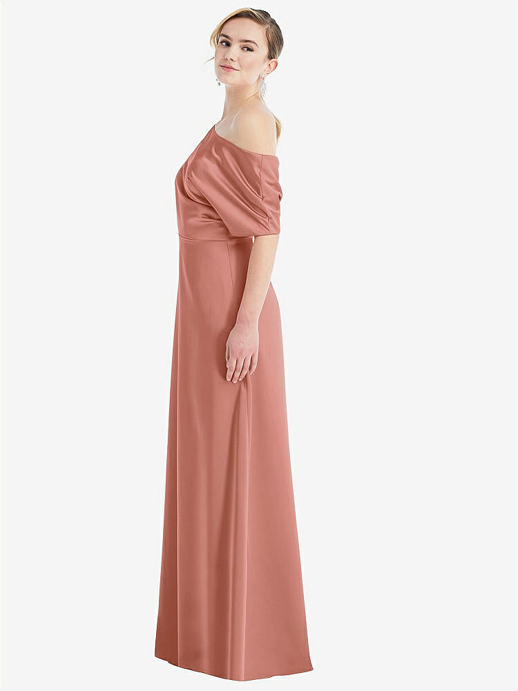 【NEW】【STYLE: 3076】ワンショルダー スリーブ ブルーソン トランペット ガウン【COLOR: Desert Rose】【SIZE: 00-30W】