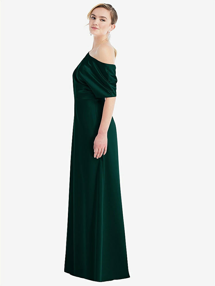 【NEW】【STYLE: 3076】ワンショルダー スリーブ ブルーソン トランペット ガウン【COLOR: Evergreen】【SIZE: 00-30W】