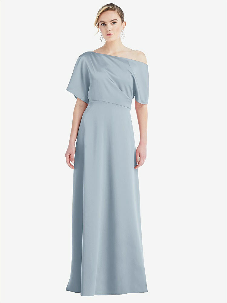 【NEW】【STYLE: 3076】ワンショルダー スリーブ ブルーソン トランペット ガウン【COLOR: Mist】【SIZE: 00-30W】