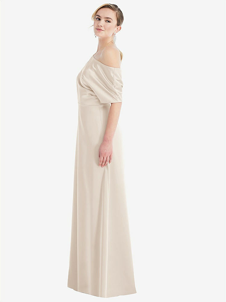 【NEW】【STYLE: 3076】ワンショルダー スリーブ ブルーソン トランペット ガウン【COLOR: Oat】【SIZE: 00-30W】