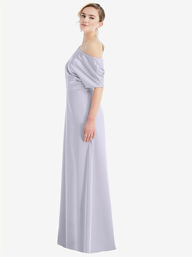 【NEW】【STYLE: 3076】ワンショルダー スリーブ ブルーソン トランペット ガウン【COLOR: Silver Dove】【SIZE: 00-30W】