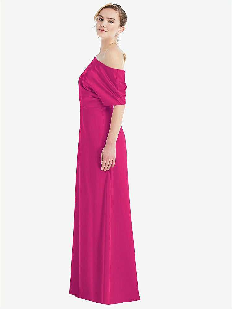 【NEW】【STYLE: 3076】ワンショルダー スリーブ ブルーソン トランペット ガウン【COLOR: Think Pink】【SIZE: 00-30W】