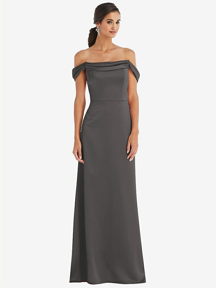 【STYLE: 3079】Draped Pleat Off-the-Shoulder Maxi Dress【COLOR: Caviar Gray】