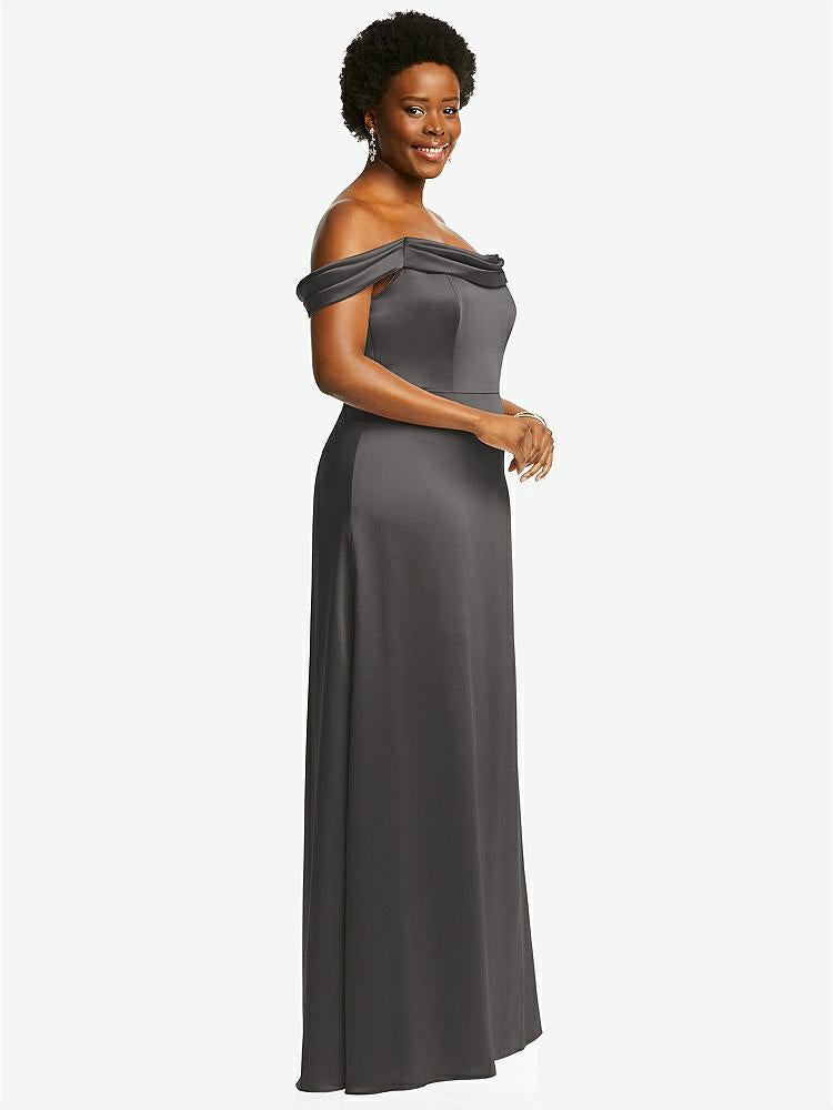 【STYLE: 3079】Draped Pleat Off-the-Shoulder Maxi Dress【COLOR: Caviar Gray】