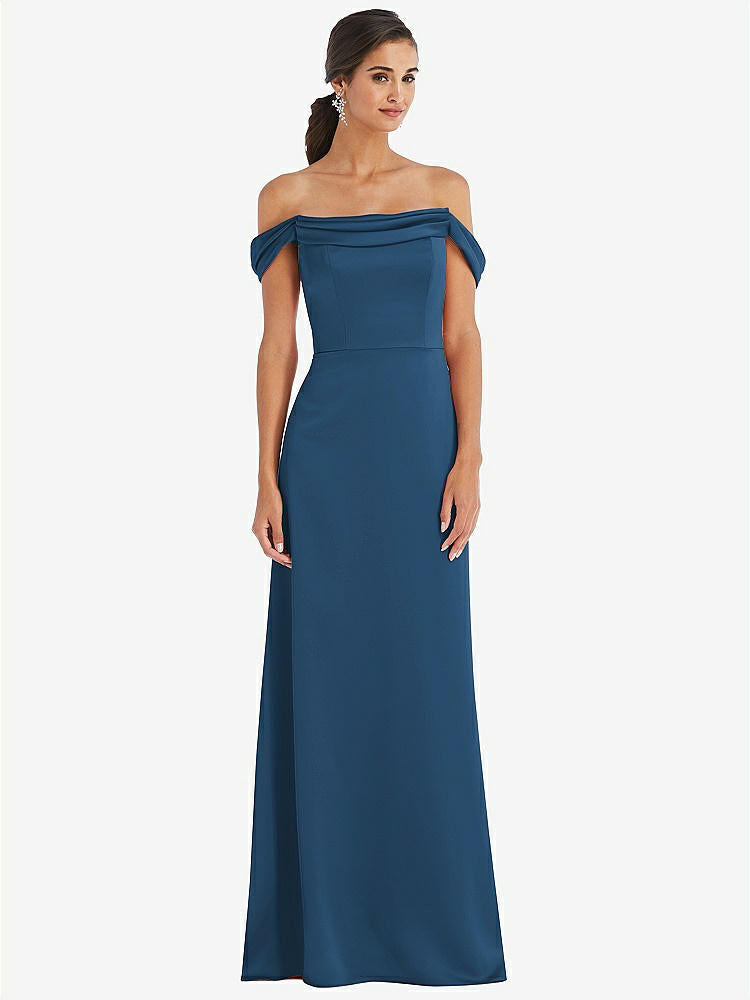 【STYLE: 3079】Draped Pleat Off-the-Shoulder Maxi Dress【COLOR: Dusk Blue】