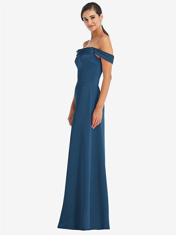 【STYLE: 3079】Draped Pleat Off-the-Shoulder Maxi Dress【COLOR: Dusk Blue】