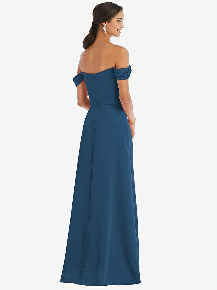 【STYLE: 3079】Draped Pleat Off-the-Shoulder Maxi Dress【COLOR: Dusk Blue】