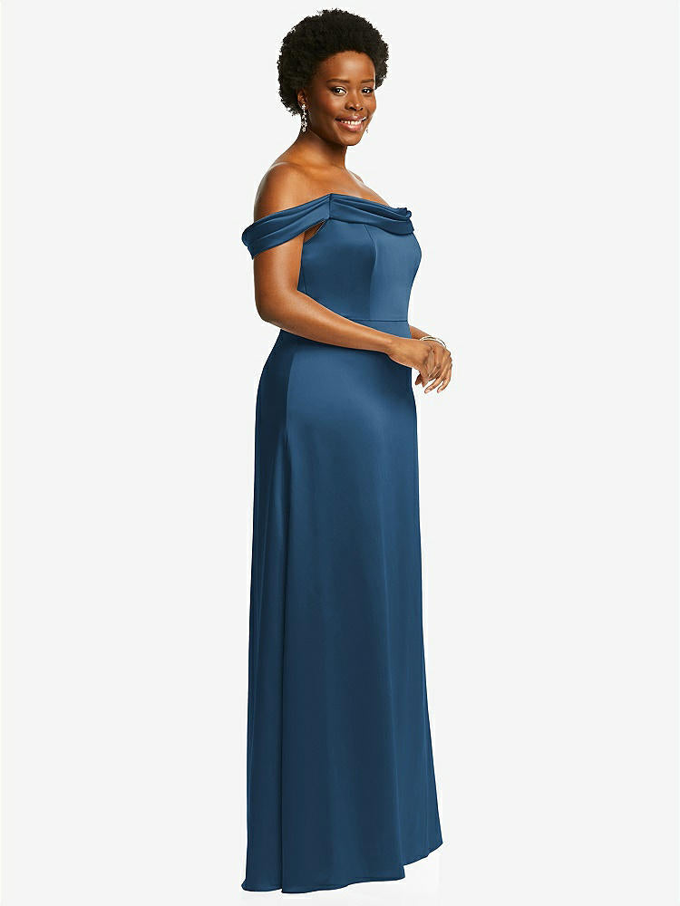 【STYLE: 3079】Draped Pleat Off-the-Shoulder Maxi Dress【COLOR: Dusk Blue】
