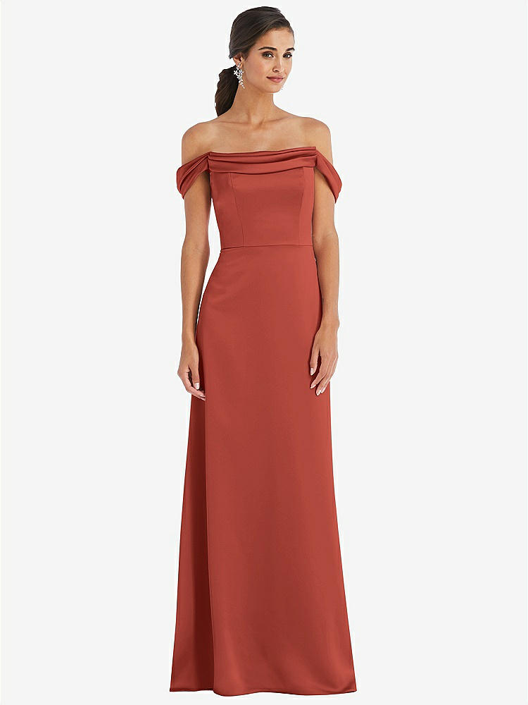 【STYLE: 3079】Draped Pleat Off-the-Shoulder Maxi Dress【COLOR: Amber Sunset】
