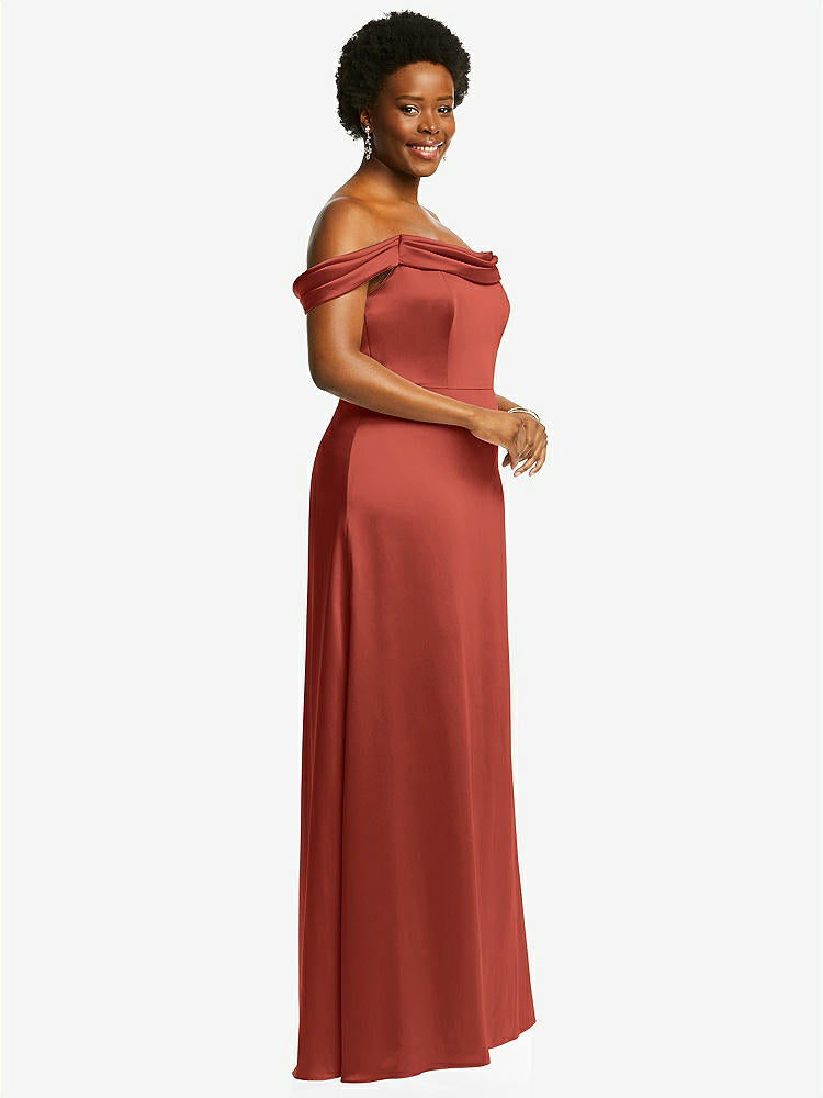 【STYLE: 3079】Draped Pleat Off-the-Shoulder Maxi Dress【COLOR: Amber Sunset】